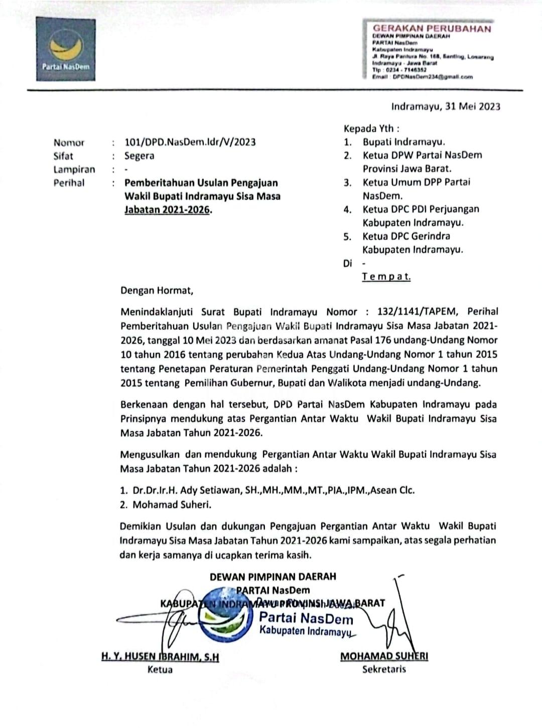Rekom Partai Nasdem Untuk Ady Setiawan Gantikan Lucky Hakim Sudah Mutlak Rekom Partai Nasdem Untuk Ady Setiawan Gantikan Lucky Hakim Sudah Mutlak