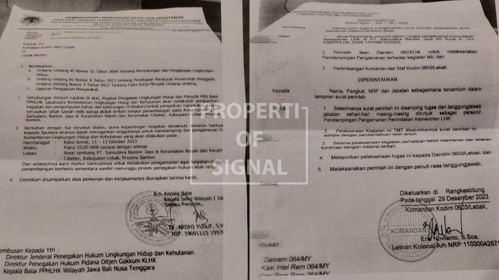 Surat Multitafsir dari Kasie I Jabalnusra Gakkum KLHK kepada Kodim 0603 Lebak Surat Multitafsir dari Kasie I Jabalnusra Gakkum KLHK kepada Kodim 0603 Lebak