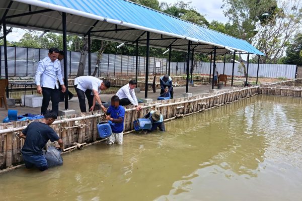 Dukung Ketahanan Pangan, Lapas Indramayu Tebar 3.000 Bibit Lele Mutiara